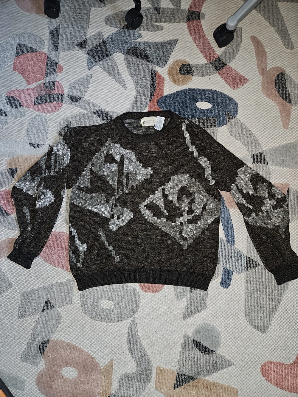 Men's Charcoal Gray Patterned Crewneck Sweater Cricketeer